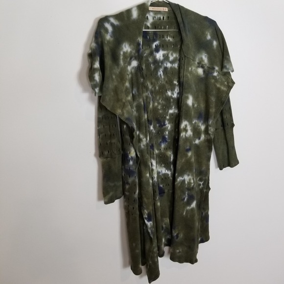 XCVI Wearables Cardigan Sz  XL Waterfall Tie Dye Artsy Lagenloo Topper Open Knit - Picture 4 of 10
